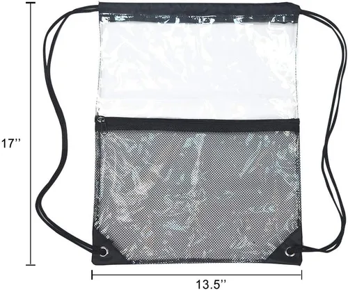 Miniatura 4 de Bolsa de cordón transparente impermeable con cordón para estadio, Negro (mesh black), M, Viajar
