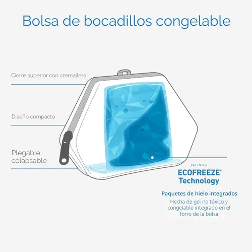 Miniatura 2 de PackIt Bolsa de aperitivos congelable, negra, fabricada con tecnología EcoFreeze plegable, reutilizable, cierre de cremallera que se bloquea en aire