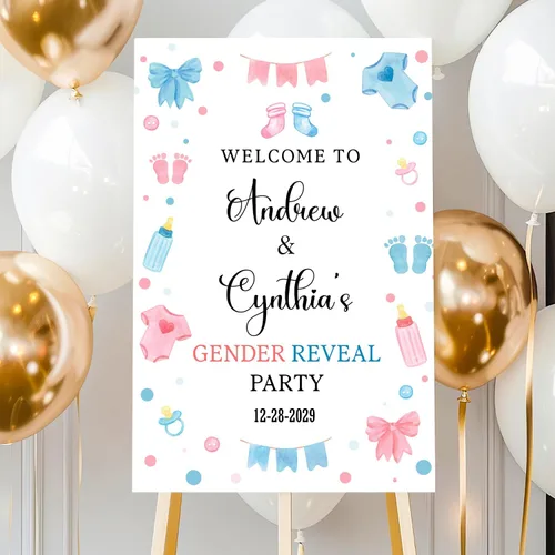 Miniatura 9 de Letrero de bienvenida personalizado de revelación de género con soporte, letrero de revelación de género para niño o niña, letreros de revelación