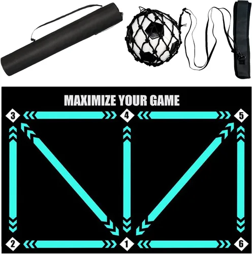Football Footstep Training Mat, Soccer Training Mat 35 * 24IN, Soccer Skills Training Equipment with Storage Bag and Soccer Return Trainer Net