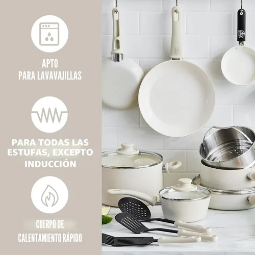 Miniatura 5 de GreenLife Soft Grip - Juego de utensilios de cocina de 16 piezas, cerámica antiadherente sin PFAS no tóxica, para freír, saltear, utensilios, tapas