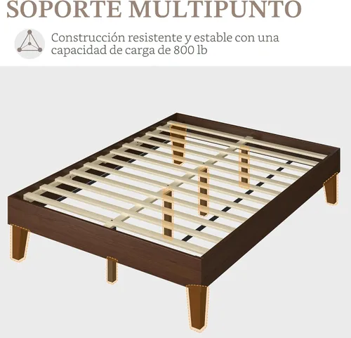 Miniatura 5 de Yaheetech Estructura de Cama Completa de Madera Sólida Natural con Plataforma con Soporte de Listones de Madera, Espacio de 12 Pulgadas Debajo