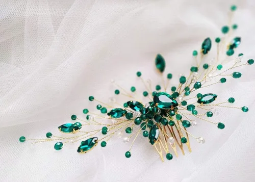 Miniatura 5 de Kercisbeauty Peine de pelo de cristal bohemio para mujer, accesorio para el cabello de boda, novia, baile de graduación, color verde