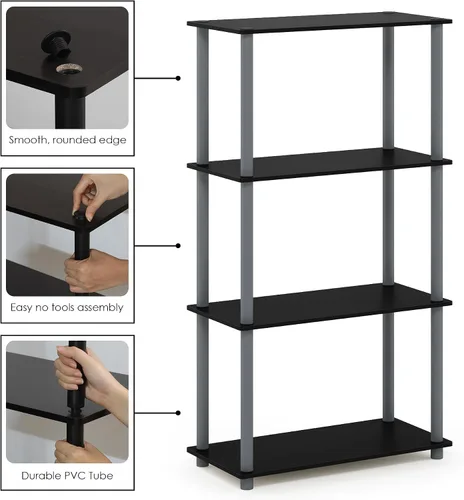 Miniatura 7 de 12172 giro 'n' Tubo 4-tier Multipurpose Storage Rack Display Shelf, Cloruro polivinílico, Negro / Gris