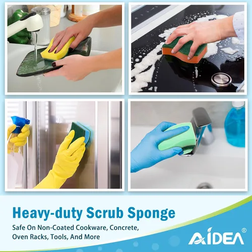 Miniatura 4 de AIDEA Esponjas de cocina, paquete de 50 esponjas de platos resistentes, esponja de limpieza para el hogar y la cocina, suministros de limpieza sin