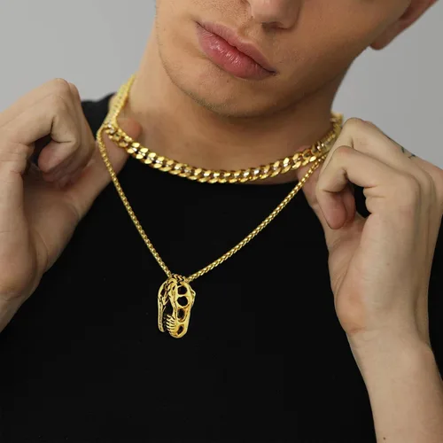 Miniatura 2 de U7 Men Pendant Necklaces, Stainless Steel Necklace for Men, Cool Guitar Pick SkullAlligator Dinosaur Skeleton Tyrannosaurus RexGothic