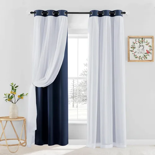 Miniatura 23 de PONY DANCE Cortinas Opacas con Superposición de Gasa, Cortinas de Doble Capa con Aislamiento Térmico Mix & Match para Oscurecer Habitaciones