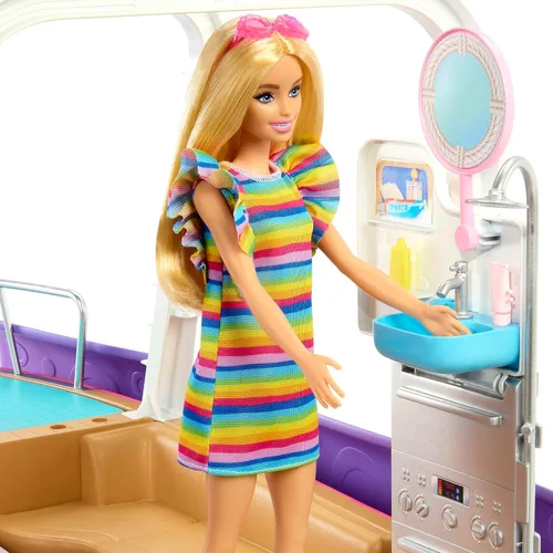 Miniatura 2 de Set de juego de barco de ensueño de Barbie con más de 20 accesorios temáticos marinos de tamaño para muñecas de moda, incluyendo piscina, tobogán