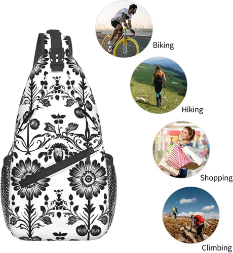 Miniatura 5 de Small Crossbody Bags for Women Men - Vintage Flower Black White Print Adjustable Shoulder Bag Fanny Packs Belt Sling Bag Crossbody Purses Backpack