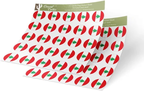 Desert Cactus Adhesivos de vinilo con la bandera del Líbano, 1 pulgada, redondas, dos hojas, 50 piezas en total, logotipo de país, niños, álbum de