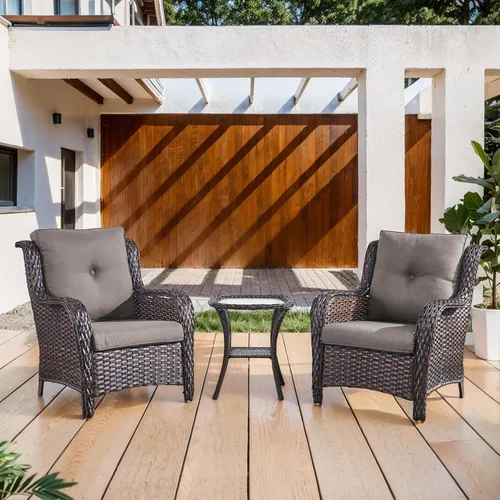 Belord Juego de muebles de exterior, sillas de mimbre para patio, muebles de ratán de 3 piezas con mesa auxiliar, juegos de sillas bistró de patio