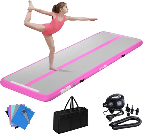 Miniatura 8 de Colchoneta inflable de gimnasia de 4 pulgadas de grosor para uso doméstico, entrenamiento, animadora, yoga de 10, 13, 16, 20 pies con bomba de aire