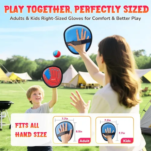 Miniatura 5 de JoyCat Juego de pelota de lanzar y atrapar, juego de 2 bolas adhesivas para adultos y 2 niños, juego familiar para atrapar al aire libre para playa