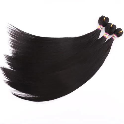 Miniatura 4 de 3 paquetes de extensiones de cabello sintético lacio y sedoso, de 16, 18, 20 pulgadas, trama de cabello negro de color mixto (1#)