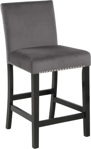 Miniatura 3 de New Classic Furniture Celeste - Juego de 2 sillas de comedor tapizadas en terciopelo gris, altura de mostrador, silla de pub, para encimera