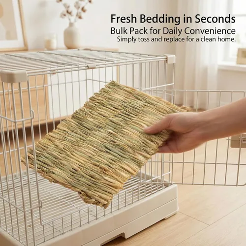 Miniatura 7 de Sukh - 3 alfombrillas de hierba de conejo, tejido de heno natural, conejo, malas jaulas, ropa de cama para mascotas, anidación para dormir, juguetes