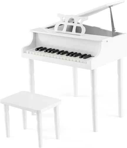 Miniatura 10 de Goplus Piano de juguete clásico para niños de 30 teclas, mini piano de madera estilo grand con banco, tapa para piano, estante para música, juguete