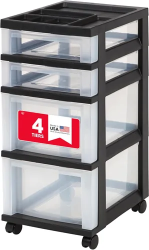 IRIS USA Organizador de almacenamiento de cajones de plástico, carrito rodante, con ruedas giratorias, 4 cajones, para aula, suministros de arte y