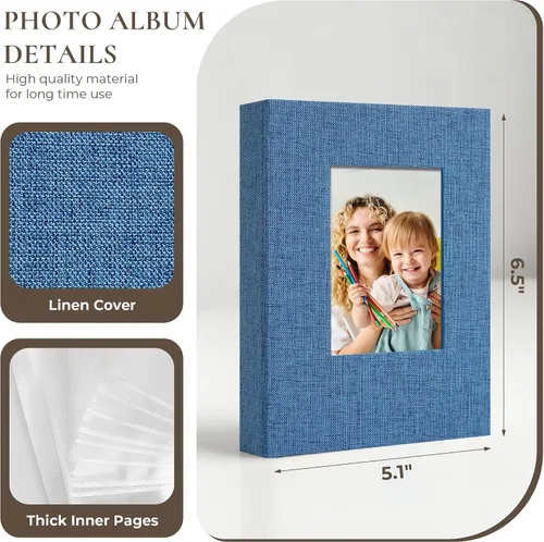 Miniatura 4 de Vienrose Álbum de fotos pequeño de 4 x 6 pulgadas, paquete de 2 mini libros de fotos con cubierta de lino, 26 páginas con capacidad para 52 Azul