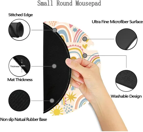 Miniatura 4 de Alfombrilla redonda para mouse para juegos, base de goma antideslizante con borde cosido de 7.9 x 7.9 pulgadas para computadora portátil