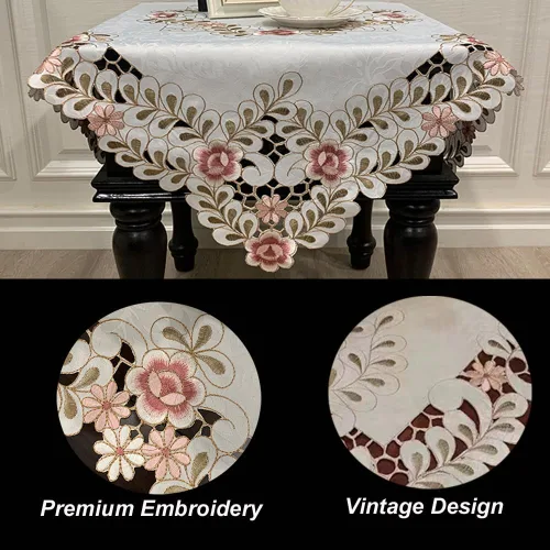 Miniatura 6 de Camino de mesa bordado con flores, cubierta de mesa de té de diseño moderno y elegante, mantel de poliéster para restaurante, cocina, comedor, boda