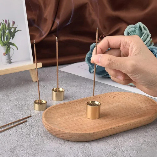 Miniatura 3 de AHANDMAKER 3 soportes para quemador de incienso de latón dorado claro de 3 estilos, soporte cilíndrico de incienso, quemador de incienso redondo