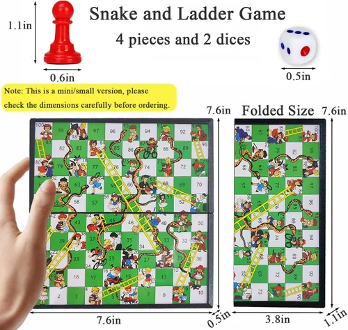Miniatura 3 de KIDAMI Mini juego de mesa magnético de serpientes y escaleras, diseño portátil plegable y ligero, juego de viaje regalo para niños pequeños
