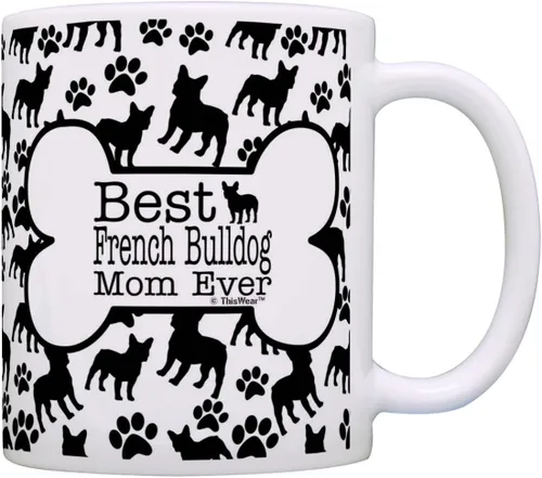 Miniatura 8 de ThisWear Dog Owner Gifts Best French Bulldog Dad Ever Paw Pattern Gift - Taza de café de cerámica de 11 onzas con mango y patrón de hueso