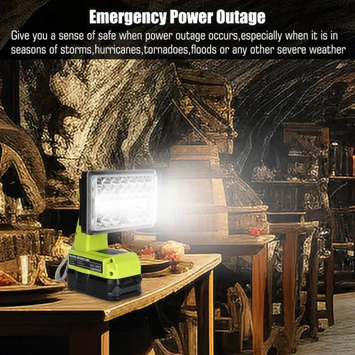 Miniatura 6 de Linterna de 18 W compatible con batería Ryobi de 18 V, luz de 2000 lúmenes, 18 V, proyector de 18 V con puerto USB, puerto tipo C, cabezal giratorio