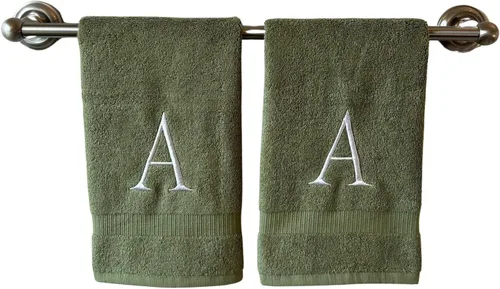 Miniatura 31 de Toalla de mano con inicial beige para baño, toalla bordada decorativa de calidad de hotel de lujo con monograma para tocador, spa, certificado