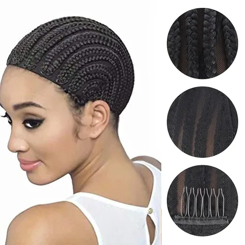 Miniatura 4 de 1 gorra de peluca de ganchillo trenzada transpirable para hacer pelucas sintéticas duraderas y estables, color negro, más fácil de coser en trenzas