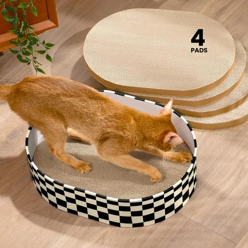 Miniatura 15 de Conlun Caja rascador para gatos con 4 tablas de rascar para gatos, almohadilla reversible para arañazos para gatos, cartón corrugado resistente