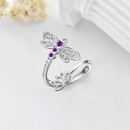 Miniatura 4 de RMREWY Anillo ajustable de plata de ley 925 con piedra natal de libélula celta, regalo de cumpleaños para mujeres, amantes de la libélula