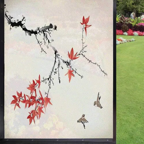 Miniatura 29 de Película de vidrio esmerilado de pino para ventana, bosque de coníferas silvestres en la mañana, siluetas de árbol de niebla para decoración