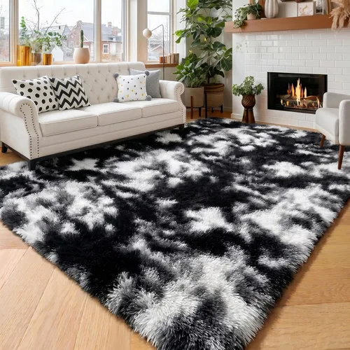 Miniatura 41 de Alfombras moradas para dormitorio de niñas, alfombra de 5 x 8 pies, alfombra peluda esponjosa para sala de estar, alfombras peludas gruesas