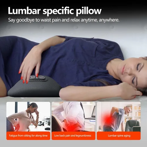 Miniatura 2 de Cojín eléctrico de apoyo lumbar 3 en 1 con calor, vibración y elevación de bolsa de aire, dispositivo estirador de espalda con cable para aliviar