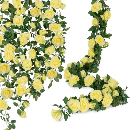Miniatura 10 de U'Artlines Paquete de 5 guirnaldas florales de vid de rosas artificiales de color rosa en total de 32.5 pies, guirnalda de flores de seda de vid