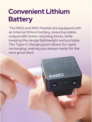 Miniatura 4 de GODOX iM20 Mini Flash para cámara con batería incorporada, compacto y portátil GN10/470 mAh, carga USB-C y zapata universal compatible con Sony Negro
