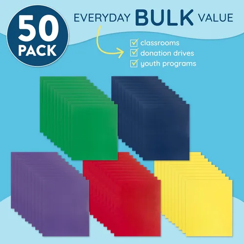 Miniatura 2 de Blue Summit Supplies 50 carpetas de papel de dos bolsillos a granel, diseñadas para uso en la oficina y el aula, 5 colores surtidos, paquete de 50