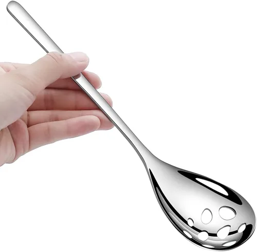 Miniatura 4 de Juego de 2 cucharas de servir, cucharas sólidas y ranuradas de acero inoxidable de 9.4 pulgadas, utensilios de cocina extra grandes y resistentes