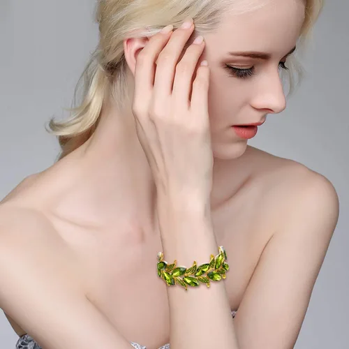Miniatura 3 de BriLove Pulsera brazalete elástica de hoja con forma de marquesa de cristal nupcial de boda para mujer