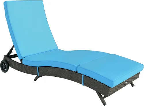 Miniatura 11 de Outsunny Tumbona de mimbre para exteriores de ratán de polietileno acolchado para patio, tumbona con respaldo ajustable de 5 niveles y ruedas