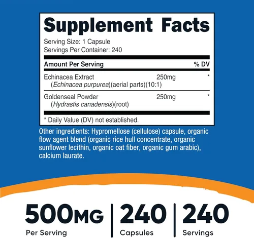 Miniatura 2 de Nutricost Echinacea & Raíz de sello dorado, 500 mg, 240 cápsulas - Tapas vegetarianas, sin OMG, sin gluten