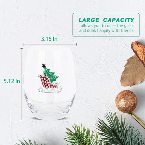 Miniatura 4 de Vipush Juego de Copas de Vino Navideñas de 4 - 18 Oz Vasos para Beber con Cristal Navideño sin Tallo Copas de Vino de Vacaciones Regalo Cristalería