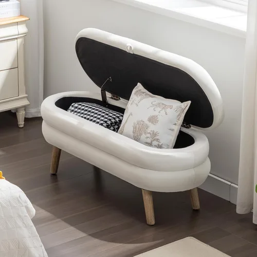 Miniatura 7 de Hommoo Banco otomano de almacenamiento de 44.8 pulgadas, banco moderno para el extremo de la cama, banco de tela de terciopelo para sala de estar