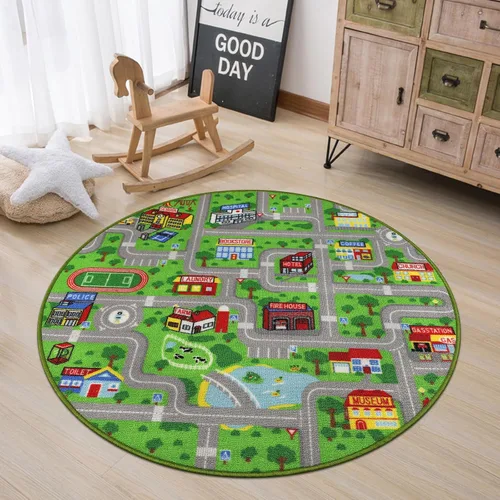 Miniatura 24 de Capslpad Alfombra Azul de Coche y Carretera para Niños, Alfombra de Juego para Sala de Juegos, Alfombra Antideslizante Lavable con Mapa de la Ciudad