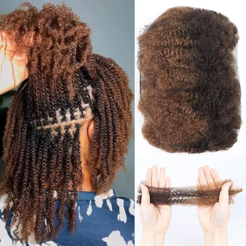 Miniatura 10 de HAPPY&CC Afro Kinkys - Extensiones de cabello humano a granel para extensiones de rastas de 10 pulgadas, 1.76 onzas, #4, color marrón degradado a