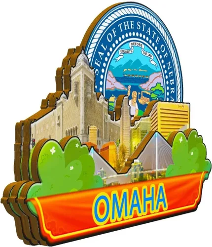Miniatura 2 de Omaha Nebraska - Imán de madera para nevera, diseño 3D, recuerdos coleccionables, decoración hecha a mano, 1622