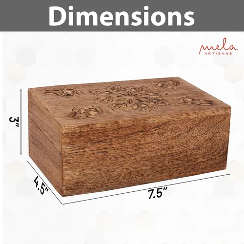 Miniatura 3 de Mela Artisans Caja de recuerdo de madera Memoria de madera de mango quemado Caja de almacenamiento de fotos con tapa con bisagras Caja