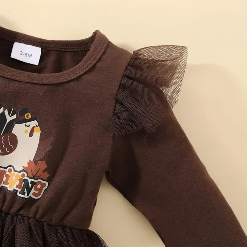 Miniatura 4 de Vestido de Acción de Gracias para niña pequeña vestido de manga larga con volantes vestido de tul de pavo con diadema